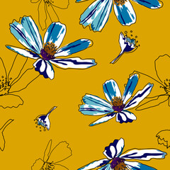 Seamless pattern leaves watercolor illustration. vector design for fashion, fabric, wallpaper and all prints on background earth tone color.