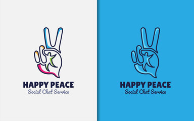 Fototapeta premium Abstract Peace Symbol with Chat and Happy People Combination Logo Design.