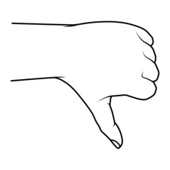 Hand illustration in line art style with thumb down symbol