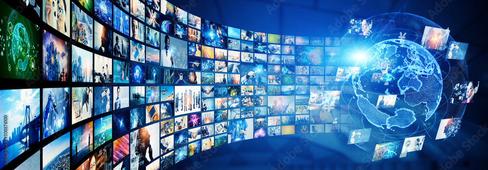 Wall mural digital contents concept. social networking service. streaming video. nft. non-fungible token. wide 