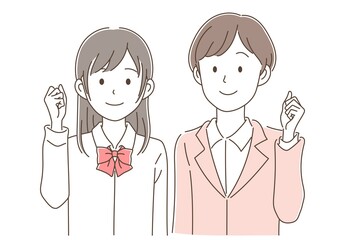 ガッツポーズをしている先生と女子高校生