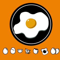 Frying eggs on plate. Omelette and plate on a white background