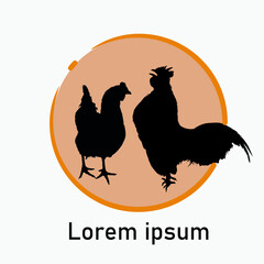Chicken, chick, rooster vector silhouette. Farm birds silhouettes