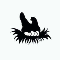 Chicken, chick, rooster vector silhouette. Farm birds silhouettes