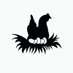 Chicken, chick, rooster vector silhouette. Farm birds silhouettes