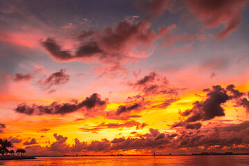 Beautiful sunset sky at beach ocean 