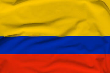 Colombia national flag, folds and hard shadows on the canvas