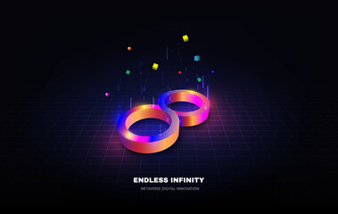Endless infinity sign of virtual reality metaverse digital innovation game or internet future online simulation media cyber - obrazy, fototapety, plakaty