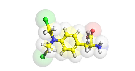 Melphalan, anticancer drug, 3D molecule