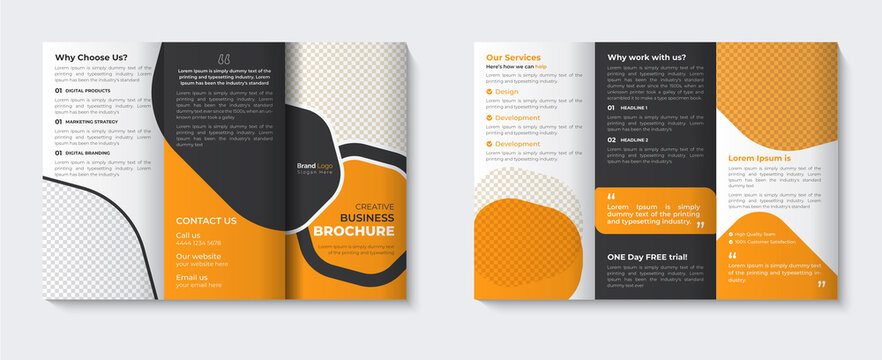 Trifold brochure template layout and booklet company profile cover page design with online modern annual report catalogue for business agency