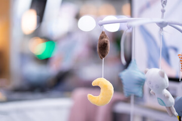 Soft toys that hang on the crib for the baby to look at and enjoy