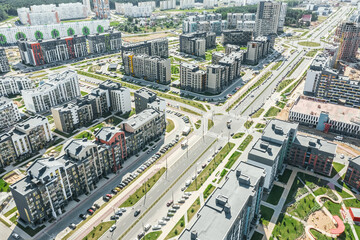 Fototapeta na wymiar modern european residential complex. aerial view of buildings at sunny day.