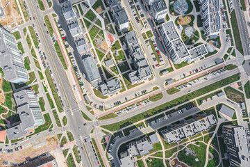 aerial view of apartment buildings complex. modern urban infrastructure.