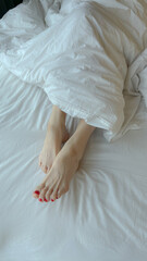 Fototapeta na wymiar feet in bed with red nails