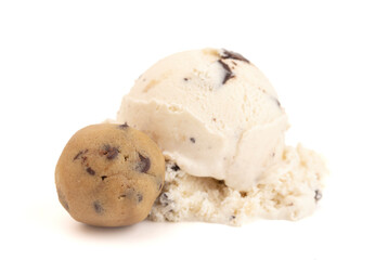 Scoop of Chocolate Chip Cookie Dough Ice Cream on a White Background