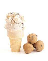 Single Scoop of Chocolate Chip Cookie Dough Ice Cream on a White Background