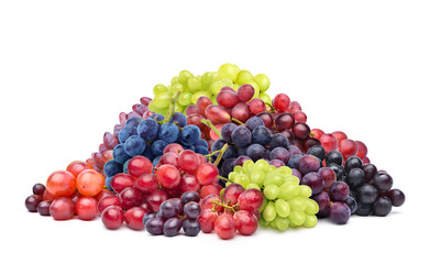Pile of grapes varieties isolated on white background.
