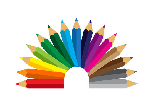 Colored Pencils Laying in Row on White Background, Crayons colorful , vector illustration.