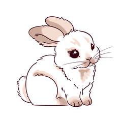little brown rabbit, fluffy white bunny, hand-drawn illustration highlighted on a white background in soft colors, cartoon style, symbol of happy Easter, rabbit portrait, easter bunny.