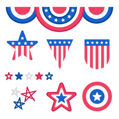 Obraz premium stage decoration with star flag silk velvet Curtains or draperies in celebration of American Independence Day or memorial kawaii doodle flat vector illustration