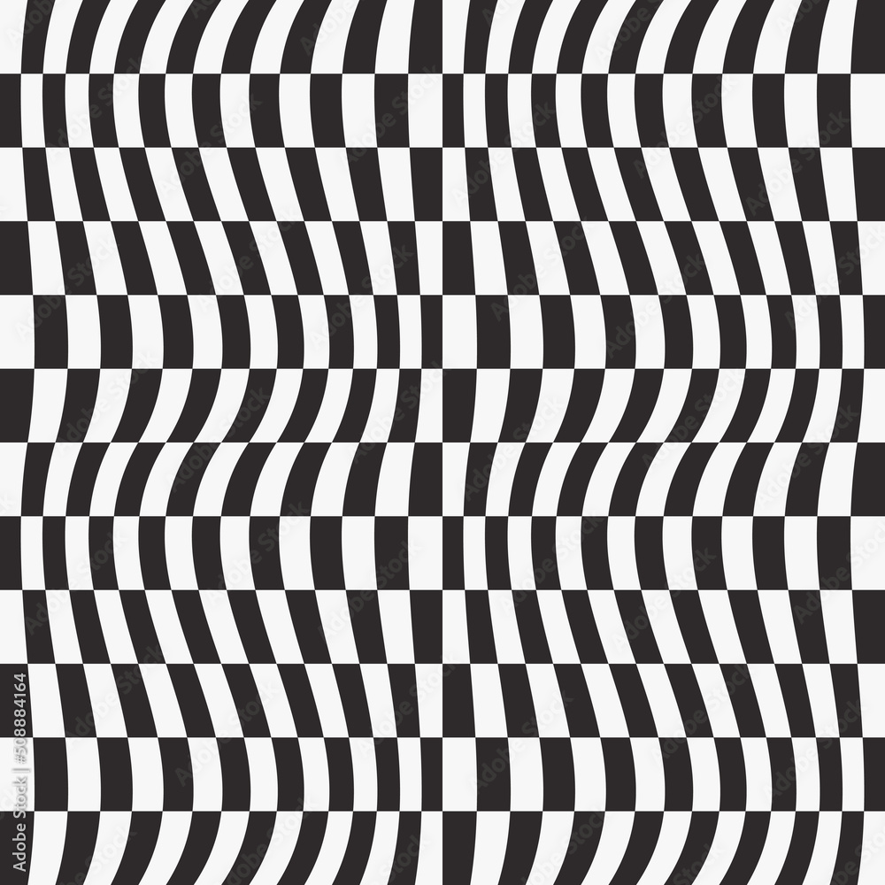 Poster Mirrored checkerboard pattern from a curved shape. Seamless and vector pattern of checkered rectangles.