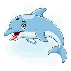 Cute dolphin cartoon jumping isolated on white background