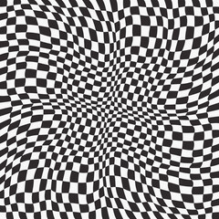 A bent wavy chessboard, or racing flag. Convex chessboard interior, stylish and seamless pattern.