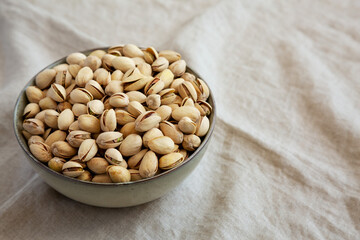 Roasted and Salted Pistachio in Shell. Copy space.