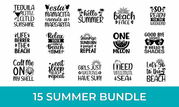 Summer Typography SVG Designs Bundle. Summer quotes SVG cut files bundle, T shirt designs bundle, Quotes about summer, Summer Cut File Circuit, Silhouette, Cameo