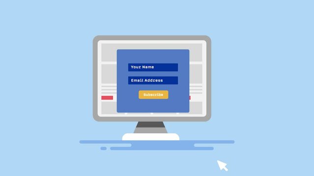 Email marketing, customer list building, collecting user data with email opt-in software, digital marketing conceptual 2d animation 4k video clip.