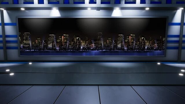 3D Virtual TV Studio News, Backdrop For TV Shows .TV On Wall.3D Virtual News Studio Background, Loop