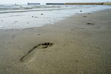 海岸と足跡