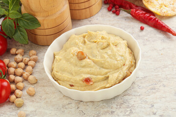 Natural organic chickpea hummus with olive oil