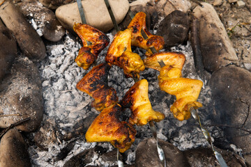 fried chicken wings on fire