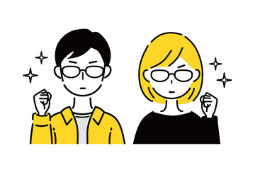 シュールな男女のガッツポーズ