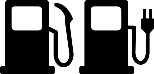 ガソリンスタンド　電気スタンド　給油　充電　アイコン　ピクトグラム　黒色