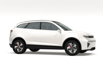 Plakat Pearl white electric SUV on white background. 3D rendering image.