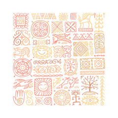 Ethnic handmade ornament, Folk Nordic Symbols. Art background for your design