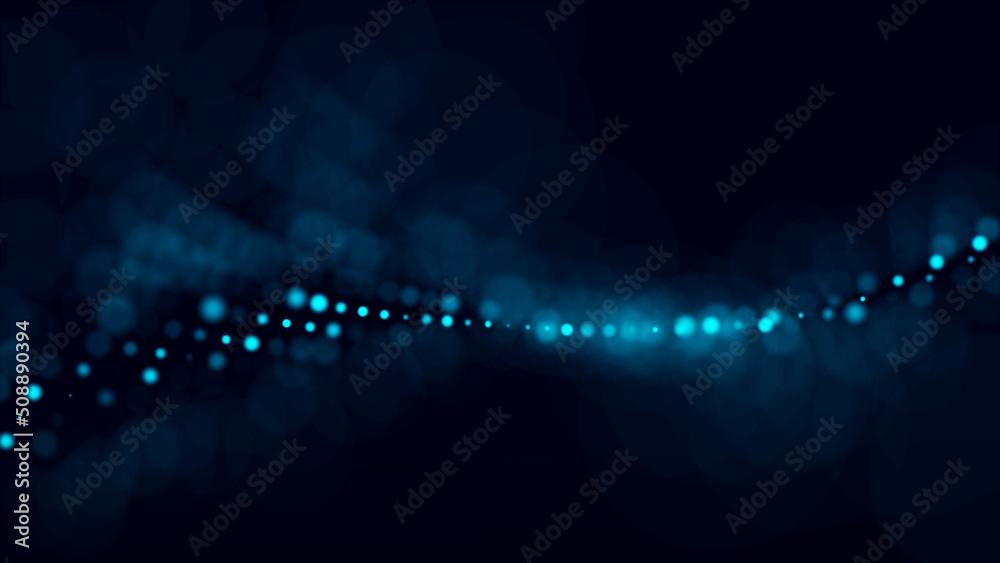 Poster digital background with movement of glowing particles. complex technologies of big data. 3d renderin