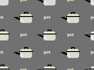 Pot cartoon character seamless pattern on gray background. Pixel style..