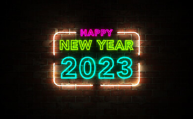 New Year 2023 Creative Design Concept with neon Light- 3D Rendered Image	
