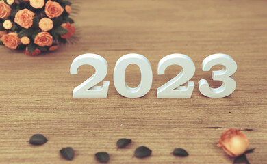 New Year 2023 Creative Design Concept with rose - 3D Rendered Image	
