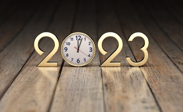 New Year 2023 Creative Design Concept with clock - 3D Rendered Image	
