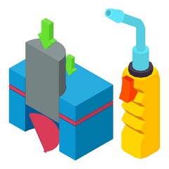 Metalworking equipment icon isometric vector. Auto welding torch and blanking. Professional equipment, repair and construction work