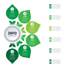 Fotobehang Infographic or Agro Business presentation of 6 parts. Dynamic infographics or mind map of eco technology or education process with six steps. Template of a chart, mind map or diagram. © Boris Znaev