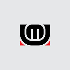 UM - black abstract logotype or icon with red element. Letter logo. Creative combination of letters. Monogram of MU. © Boris Znaev