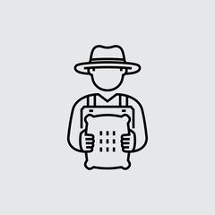 Farmer Holding Sack Vector Line Icon