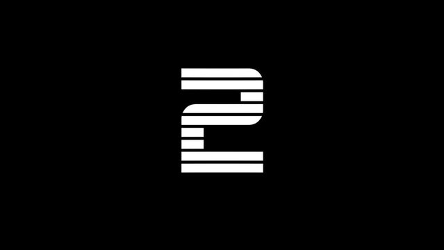 White picture of 2 on a black background. simple numbers for sports counting. records of athletes. Distortion liquid style transition icon for your project. 4K video animation for motion graphics and