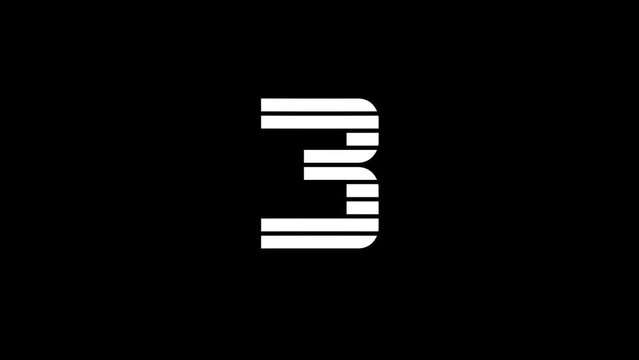 White picture of 3 on a black background. simple numbers for sports counting. records of athletes. Distortion liquid style transition icon for your project. 4K video animation for motion graphics and