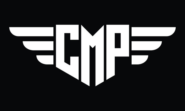 CMP three letter logo, creative wings shape logo design vector template. letter mark, wordmark, monogram symbol on black & white.